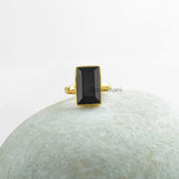 Black Onyx Silver Ring-Black Onyx 9x15mm Rectangle Micron Gold Plated Sterling Silver Solitaire Ring-Gemstone Ring-Gift For Her, Valentines